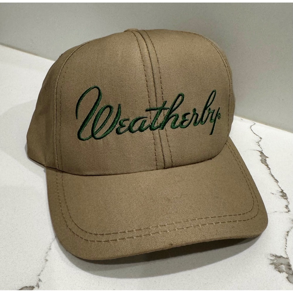 VTG Weatherby Firearms Hat Tan With Logo Leather Strapback Cap Mens O